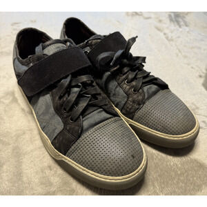 Lanvin Men’s Leather Luxury Blue Gray Sneakers Authentic Made in Italy Size 8